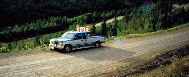 Pilot truck on a gravel road